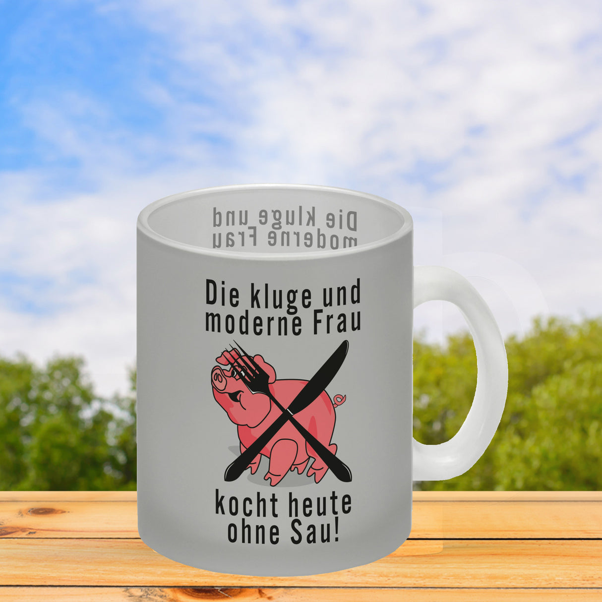 Vegetarier und Fleischesser Kaffeebecher mit Schweine Motiv in rosa