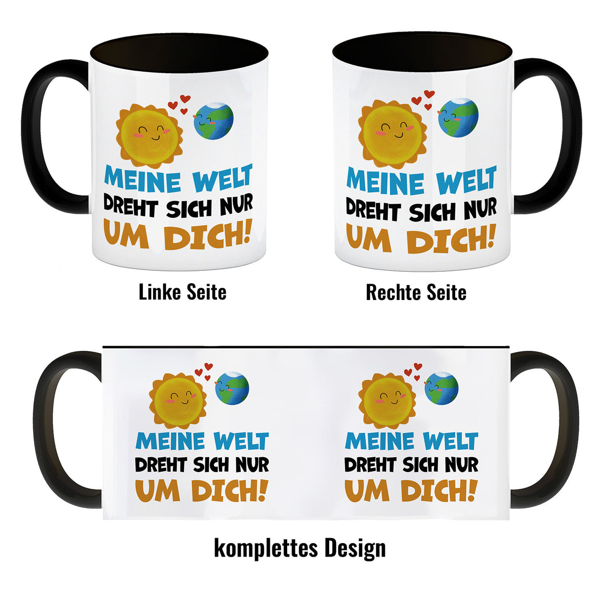 Meine Welt dreht sich nur um dich Kaffeebecher mit Sonne und Erde