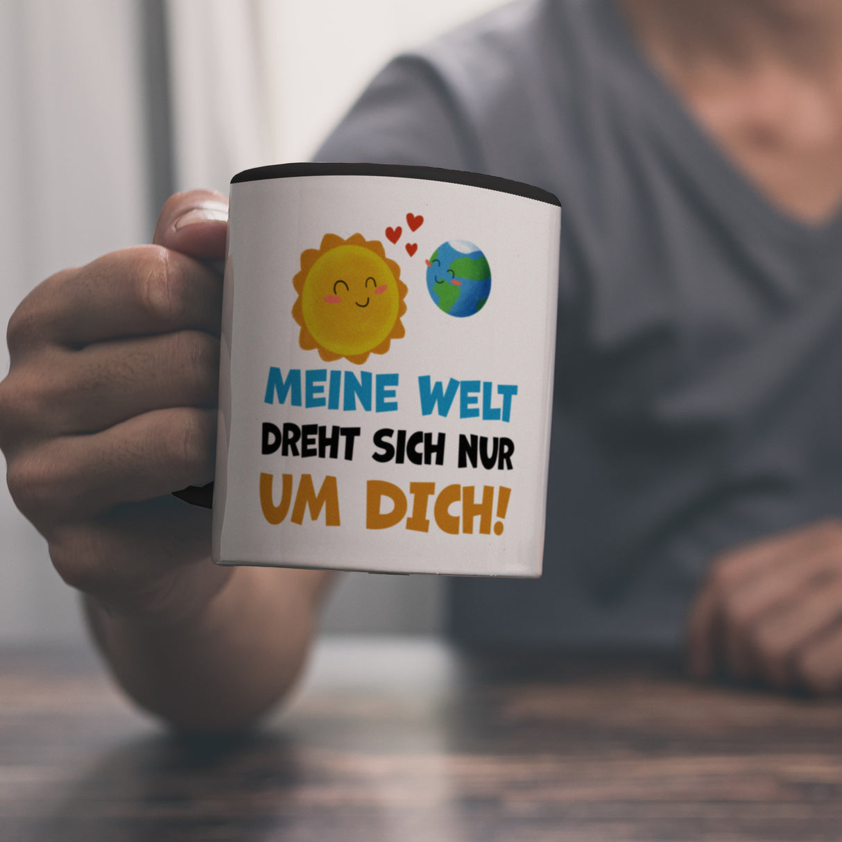 Meine Welt dreht sich nur um dich Kaffeebecher mit Sonne und Erde