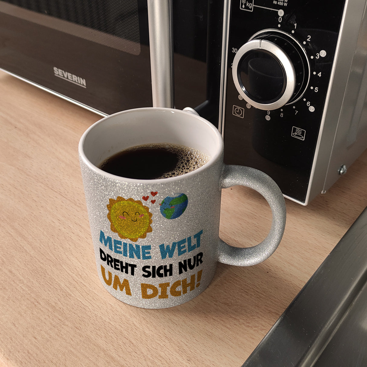 Meine Welt dreht sich nur um dich Kaffeebecher mit Sonne und Erde