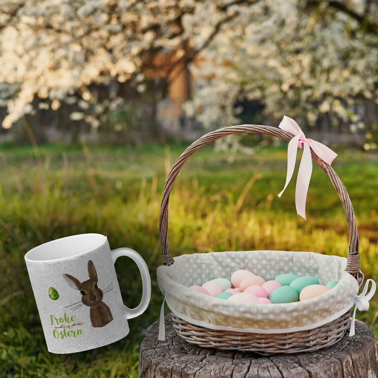 Frohe Ostern Kaffeebecher mit Osterhase und Osterei