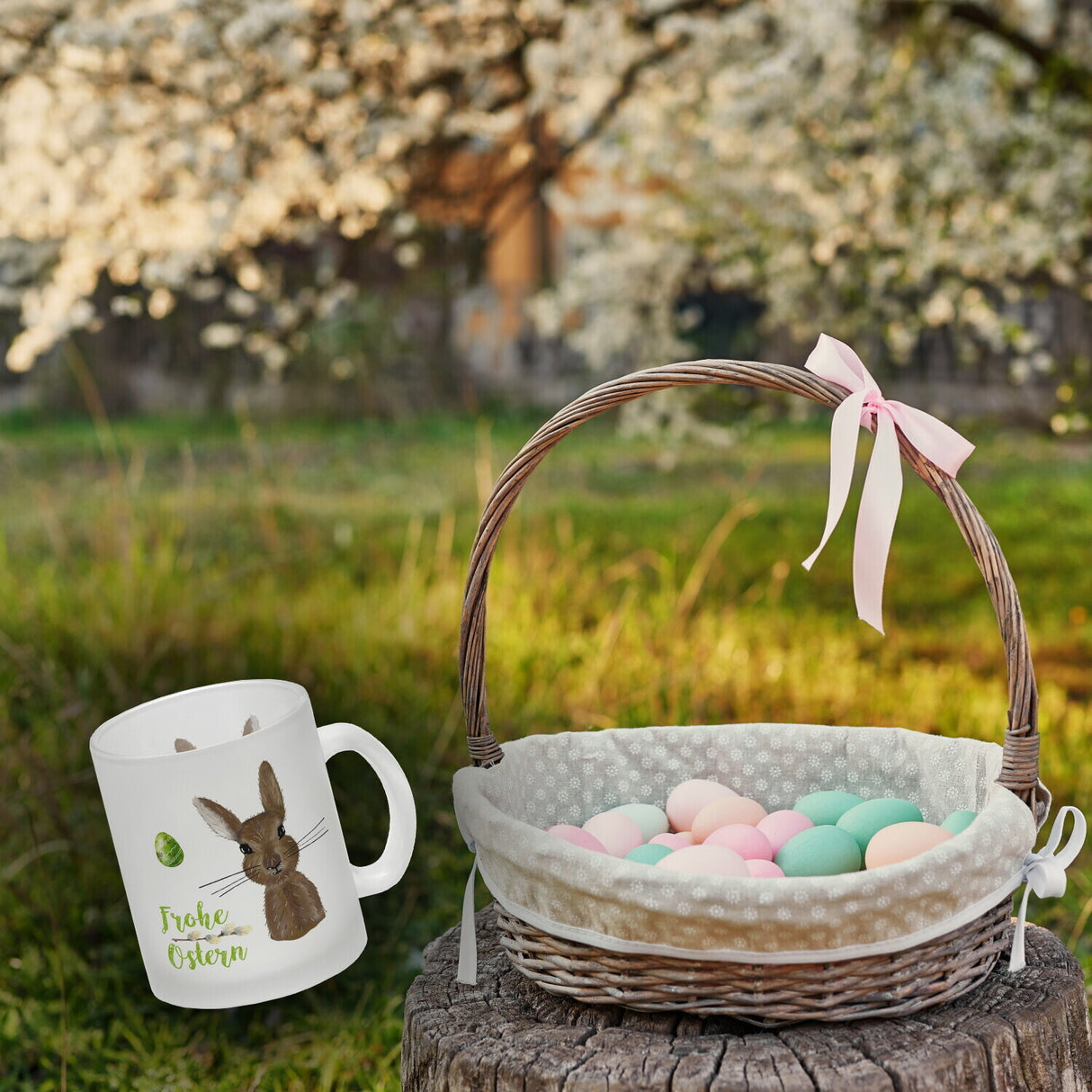 Frohe Ostern Kaffeebecher mit Osterhase und Osterei