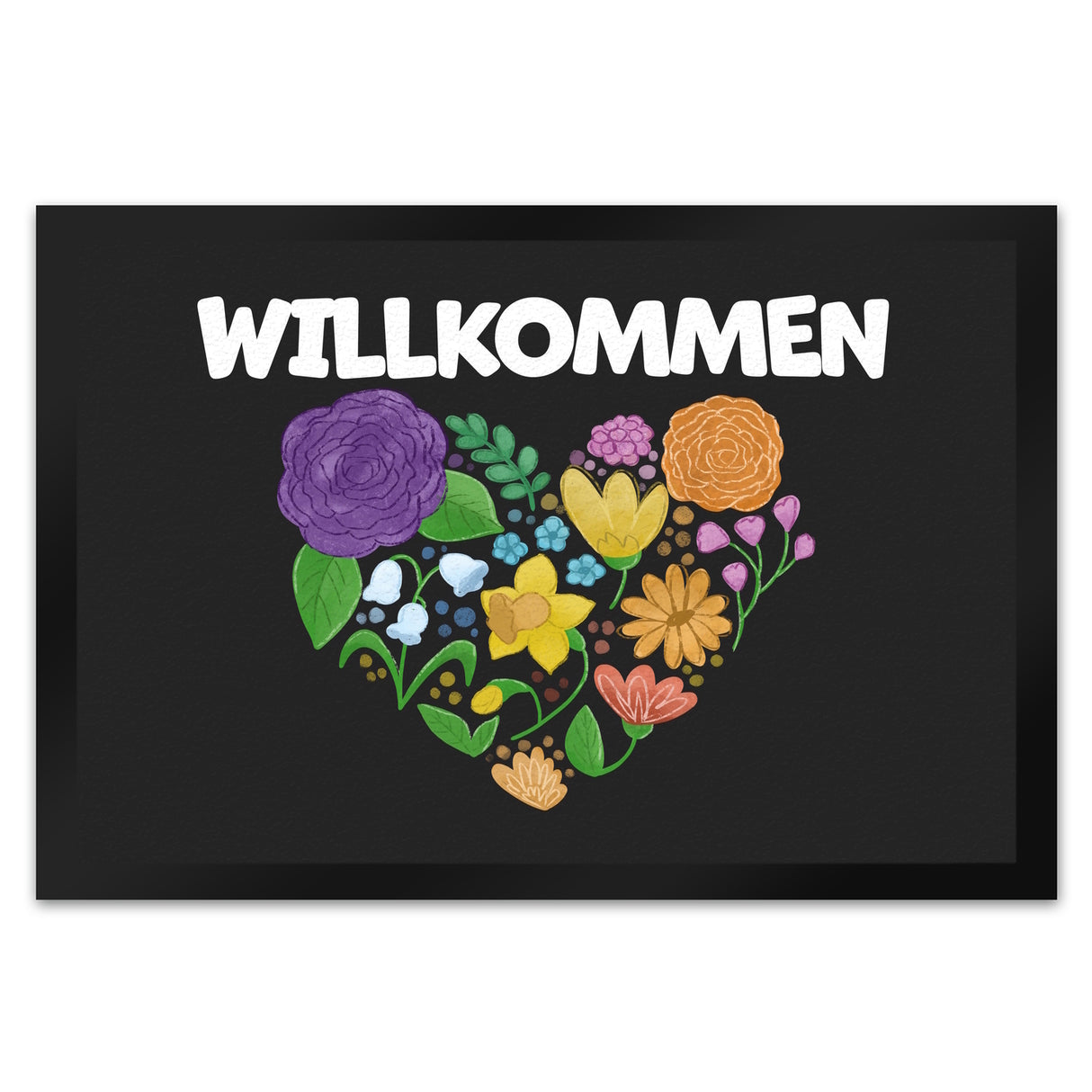 Willkommen Blumenherz Fußmatte