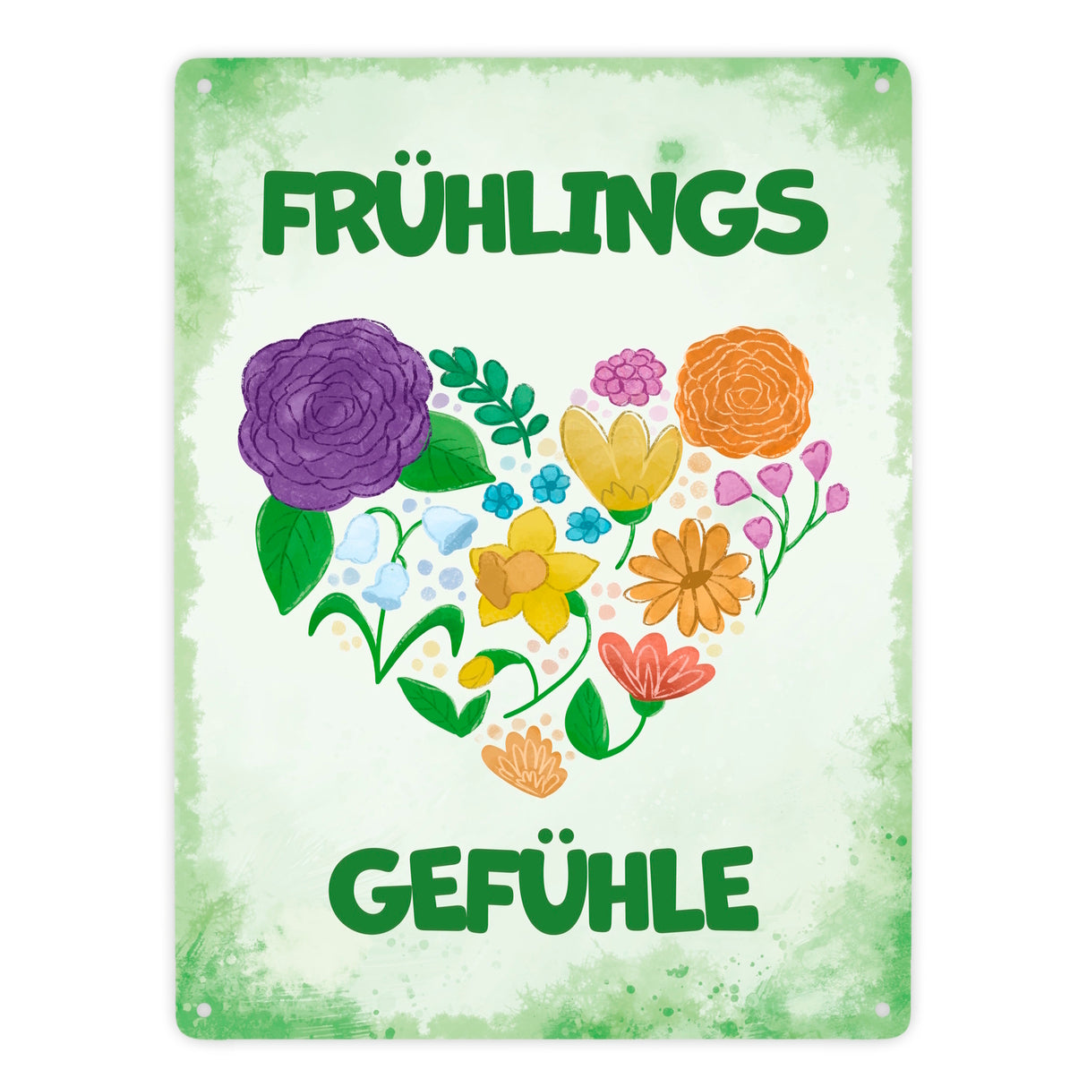 Frühlingsgefühle Metallschild mit Blumenherz
