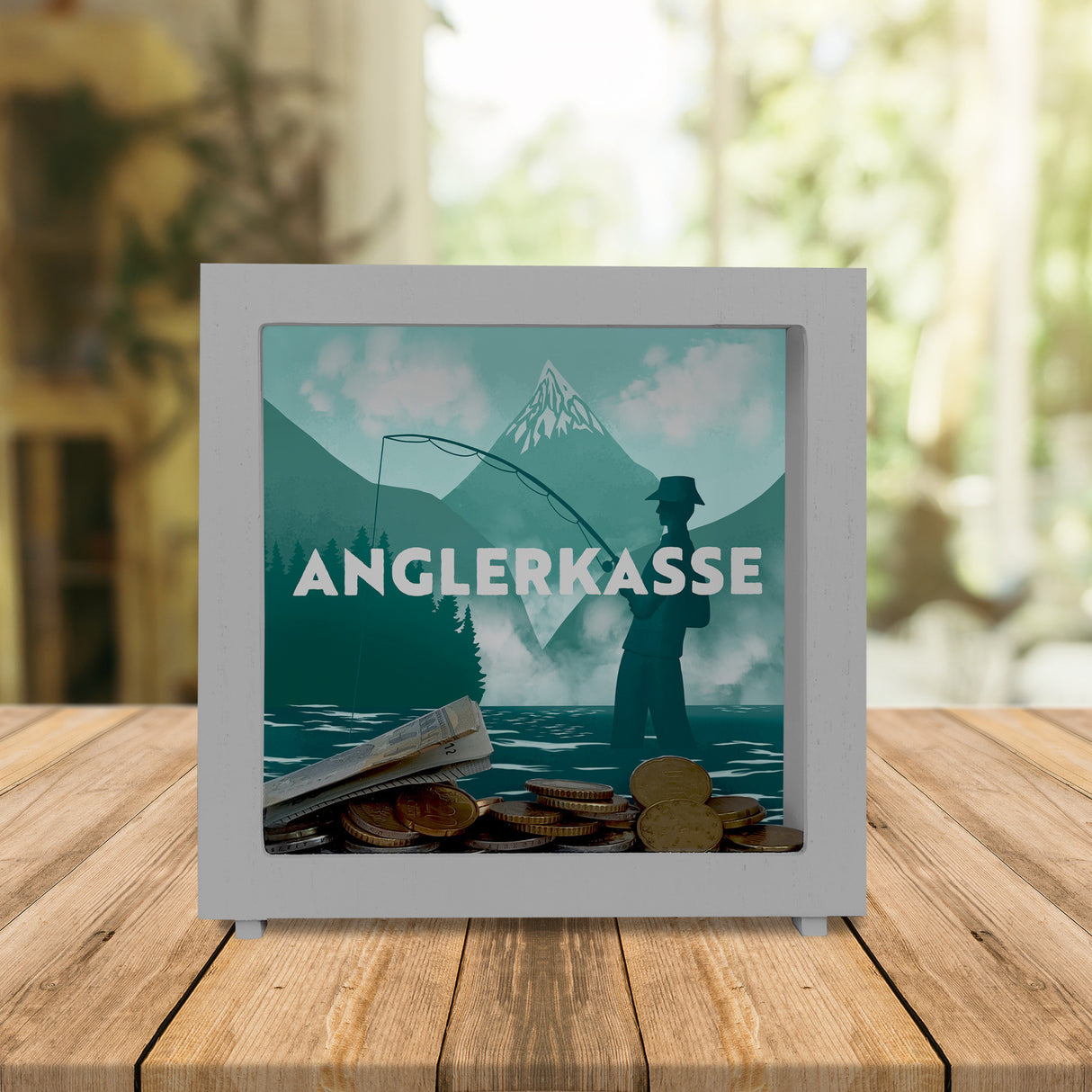Anglerkasse Spardose mit Anglermotiv für Angler