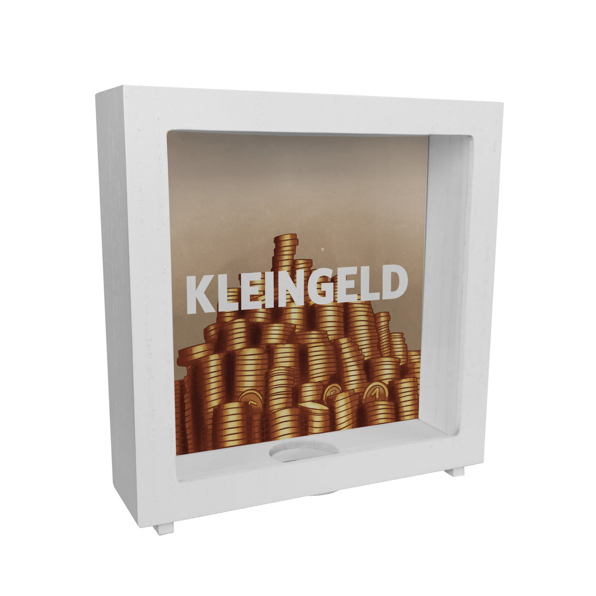 Kleingeld Spardose mit Geldhaufen aus Münzen