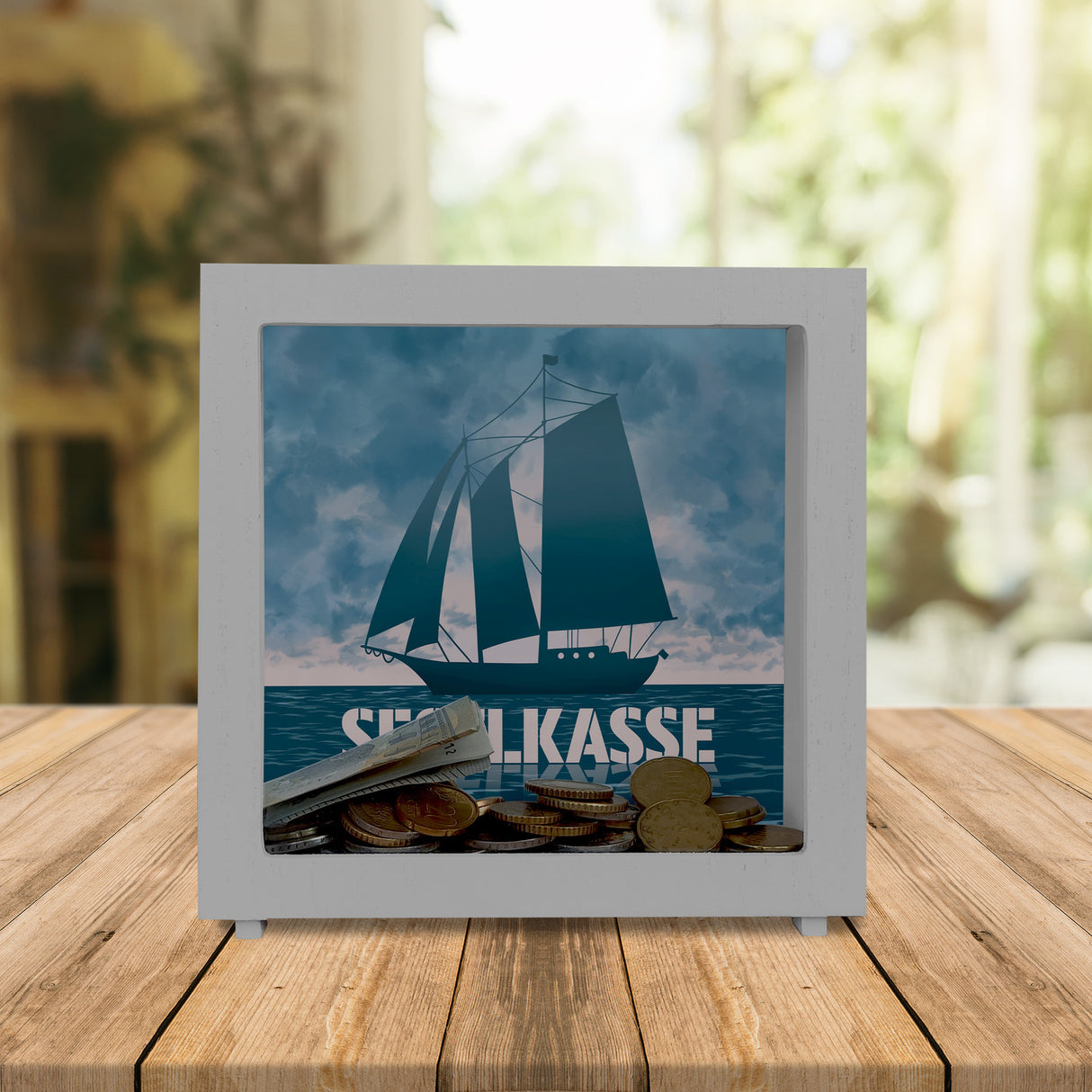 Segelkasse Spardose mit Segelschiff