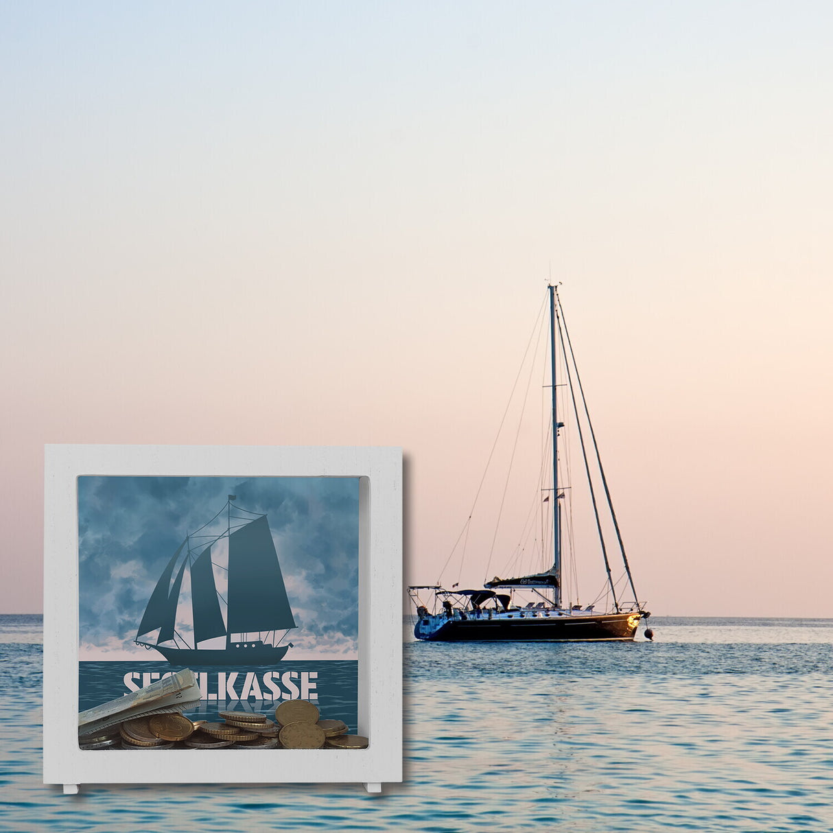 Segelkasse Spardose mit Segelschiff