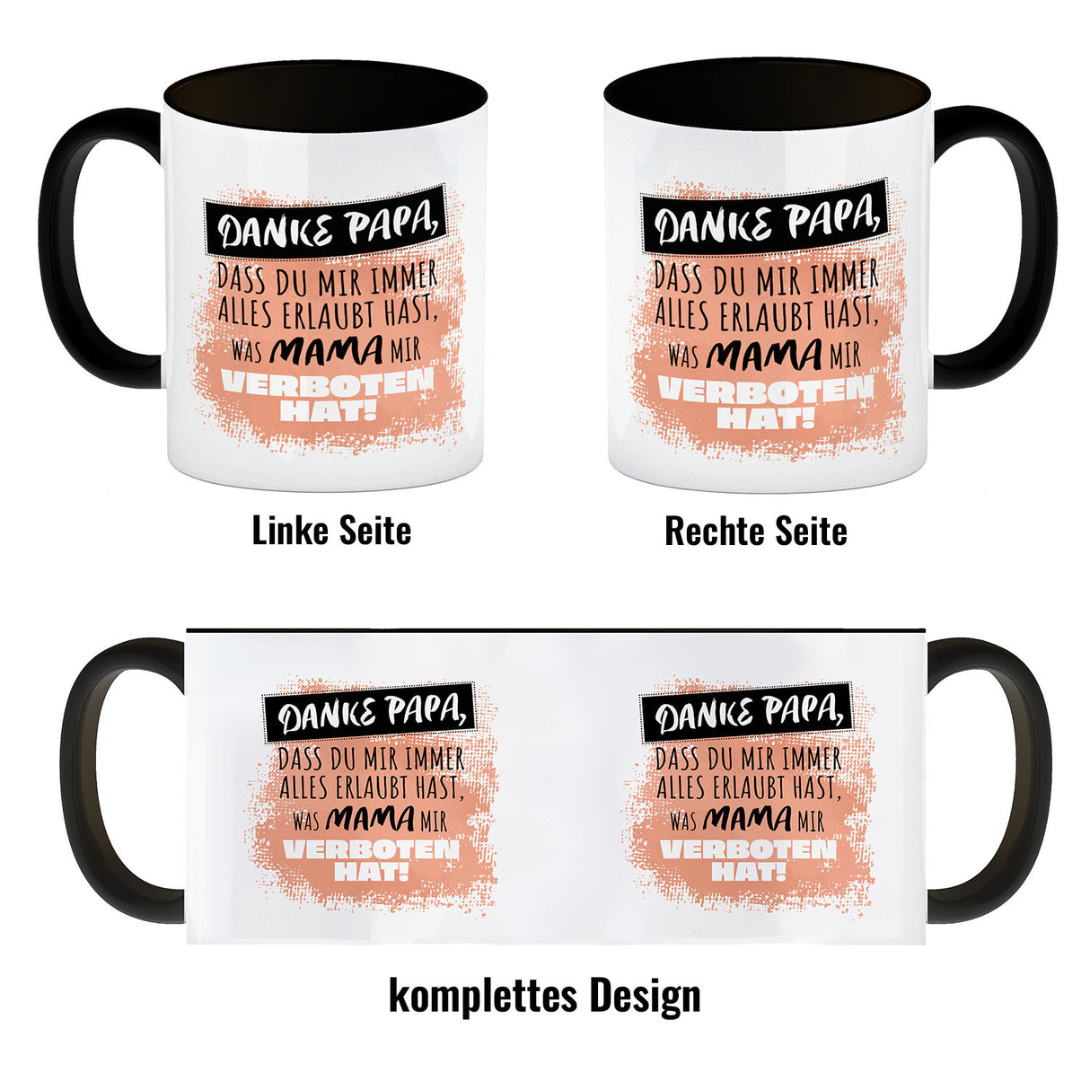 Danke Papa, ... Kaffeebecher in orange mit Spruch für den Vatertag