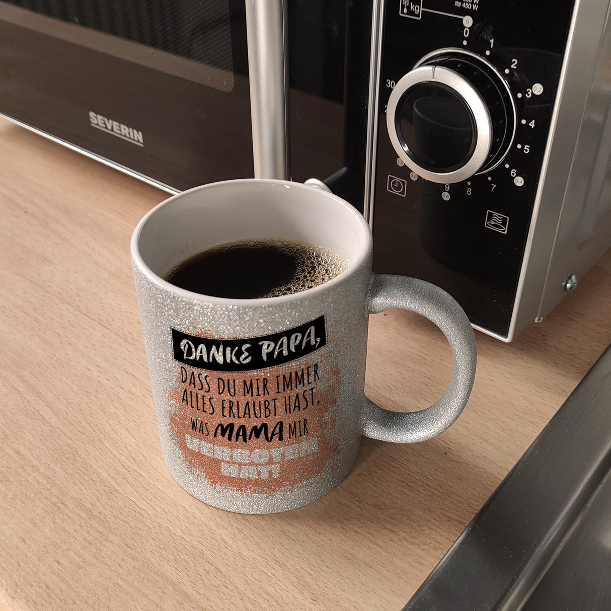 Danke Papa, ... Kaffeebecher in orange mit Spruch für den Vatertag