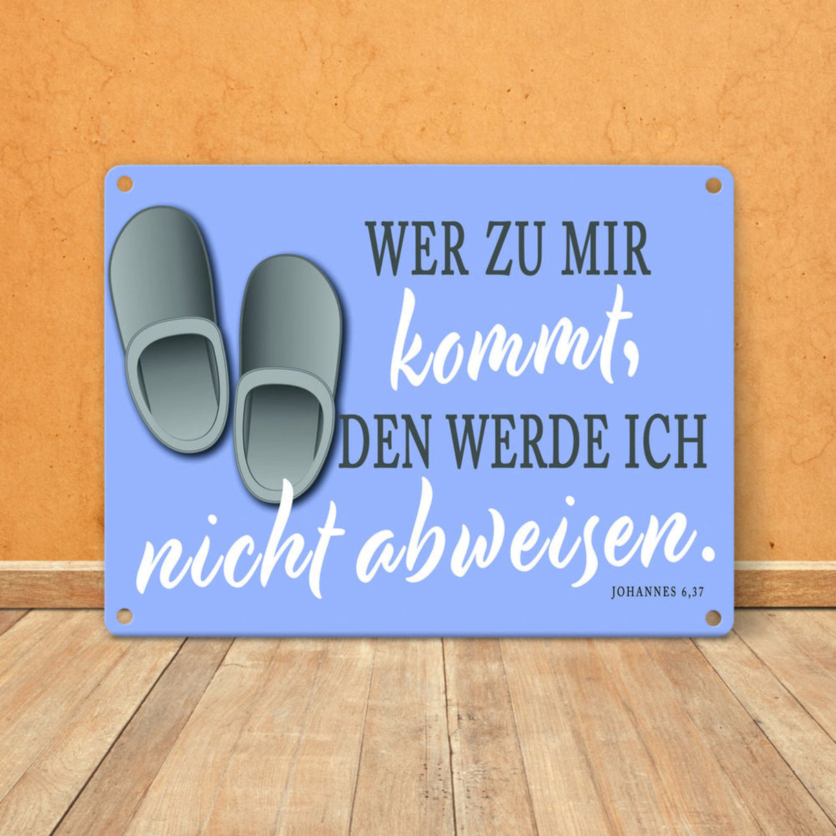 Bibelvers aus dem Johannes Evangelium Schild grau Gastfreundschaft