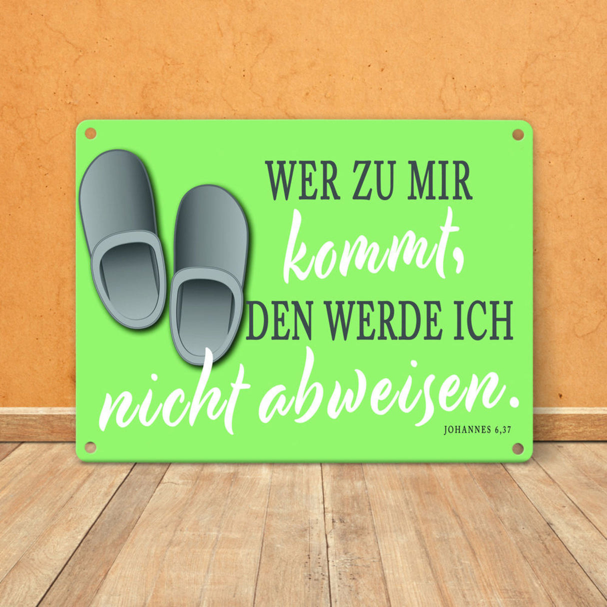 Bibelvers aus dem Johannes Evangelium Schild grau Gastfreundschaft