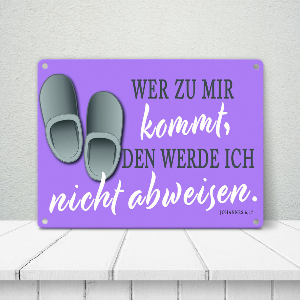 Bibelvers aus dem Johannes Evangelium Schild grau Gastfreundschaft