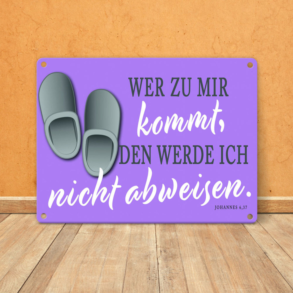Bibelvers aus dem Johannes Evangelium Schild grau Gastfreundschaft