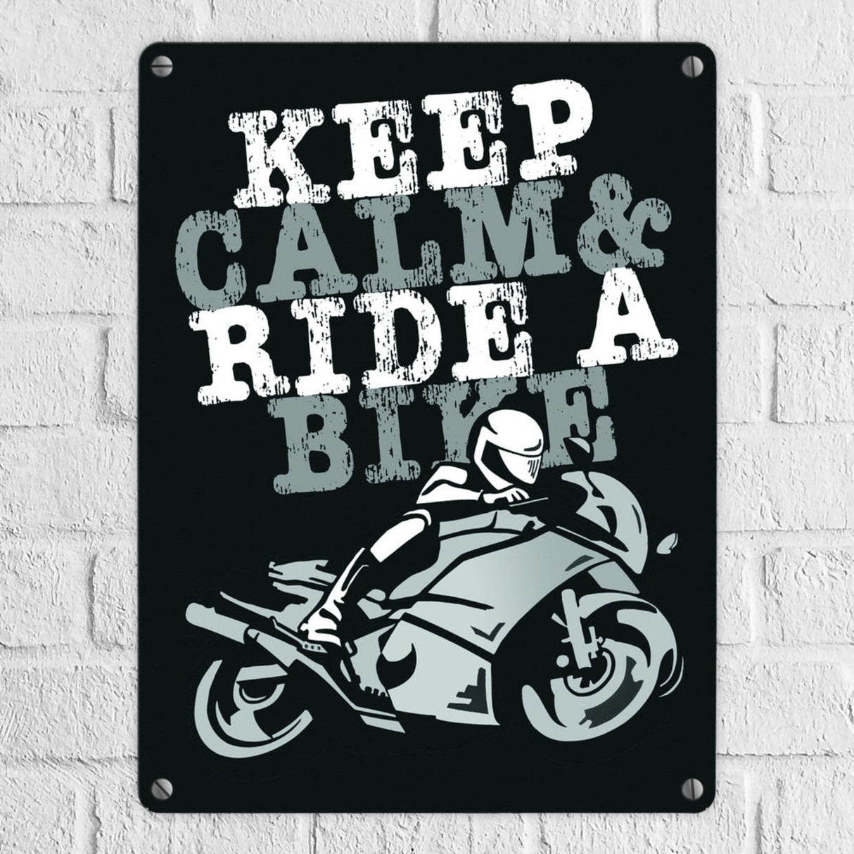Keep calm & ride a bike Metallschild zum Thema Motorrad fahren