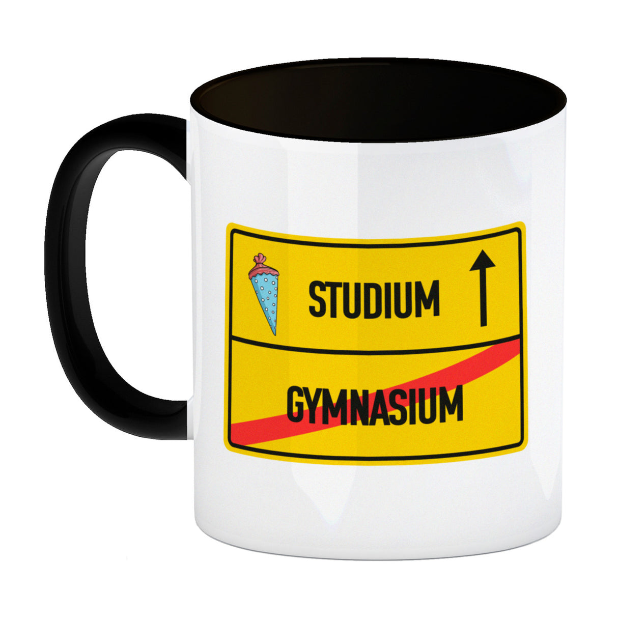 Studium Ortsschild Kaffeebecher zum Studienbeginn