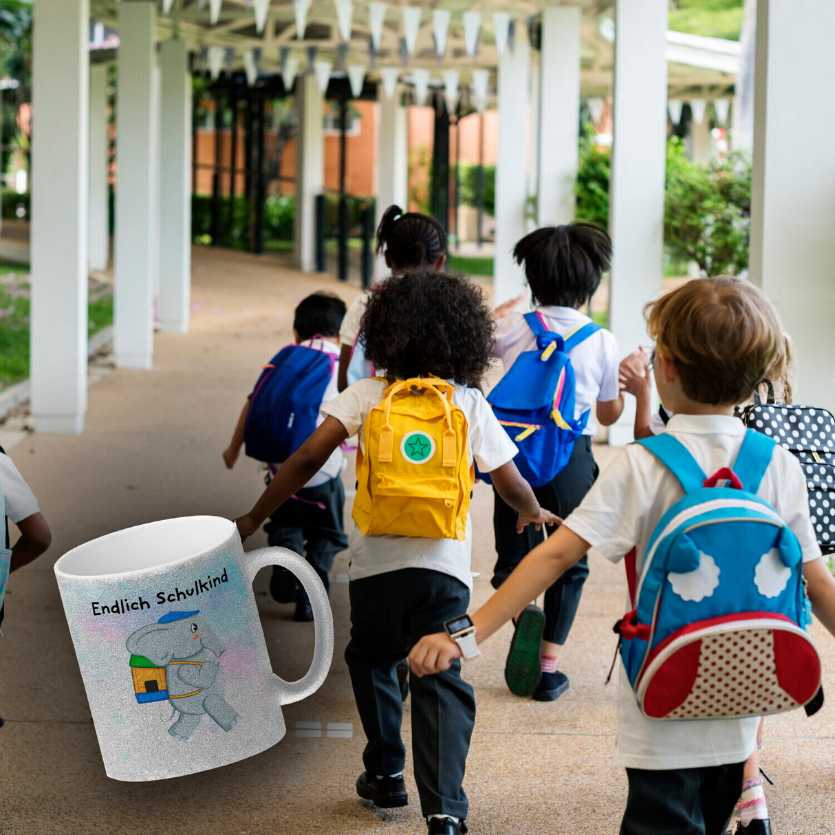 Endlich Schulkind Elefant Kaffeebecher für die Einschulung