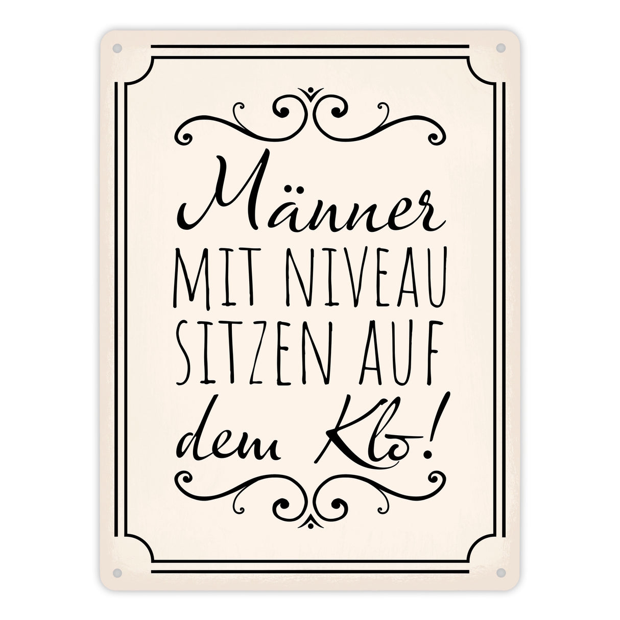 Männer mit Niveau sitzen auf dem Klo Metallschild in beige für die Toilette