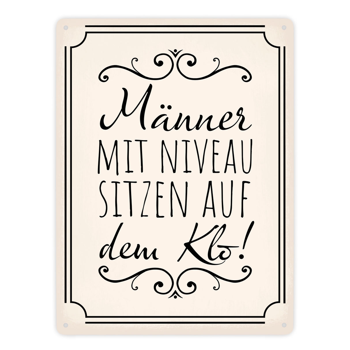 Männer mit Niveau sitzen auf dem Klo Metallschild in beige für die Toilette