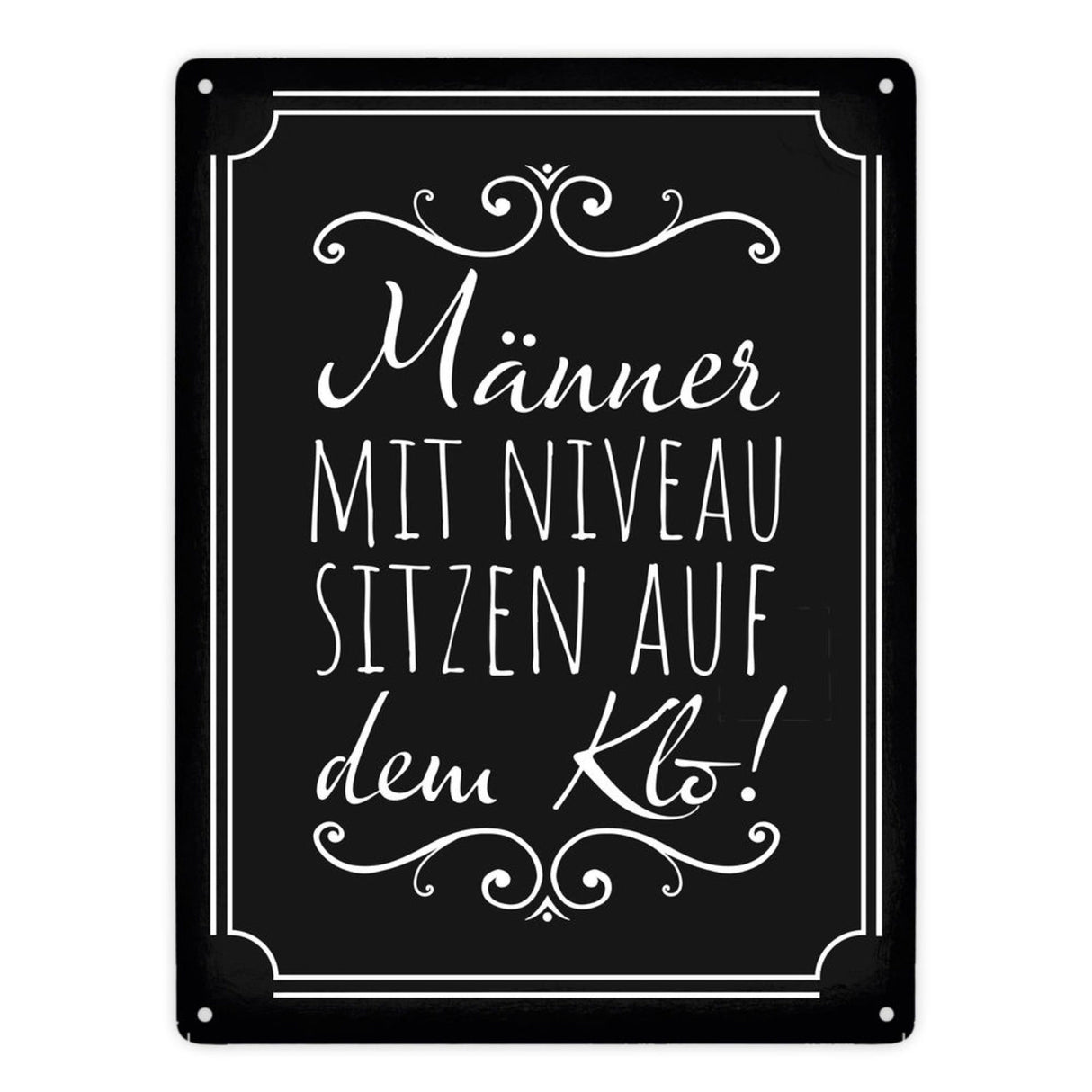 Männer mit Niveau sitzen auf dem Klo Metallschild in beige für die Toilette