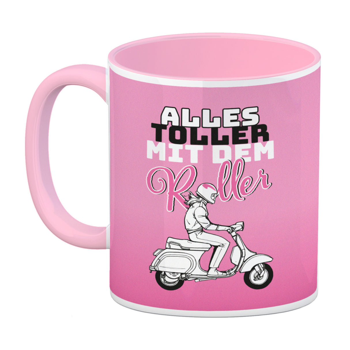 Alles toller mit dem Roller Kaffeebecher in {rosa} mit Rollerfahrerin