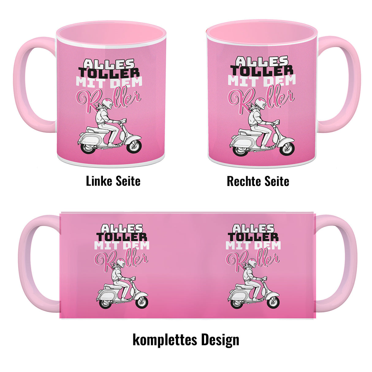 Alles toller mit dem Roller Kaffeebecher in {rosa} mit Rollerfahrerin