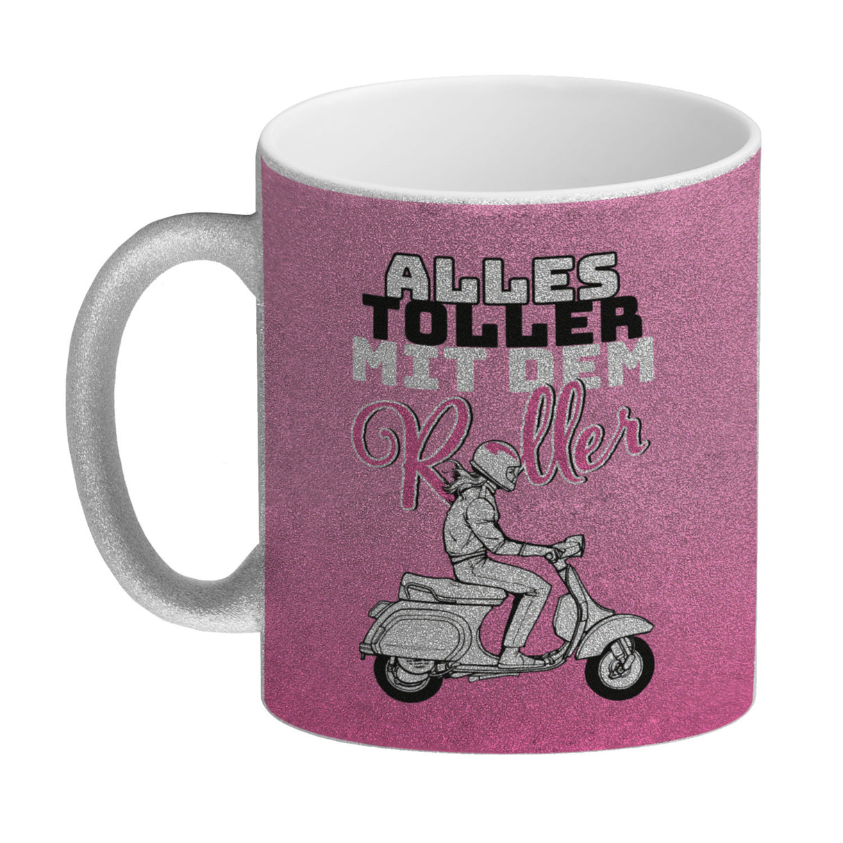 Alles toller mit dem Roller Kaffeebecher in {rosa} mit Rollerfahrerin