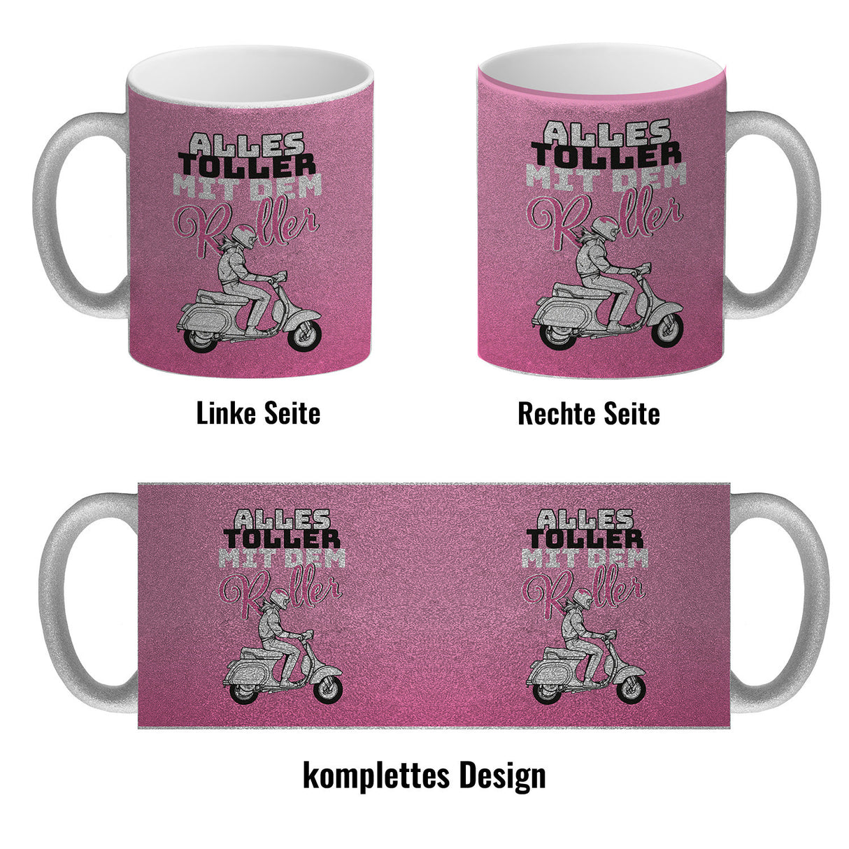Alles toller mit dem Roller Kaffeebecher in {rosa} mit Rollerfahrerin