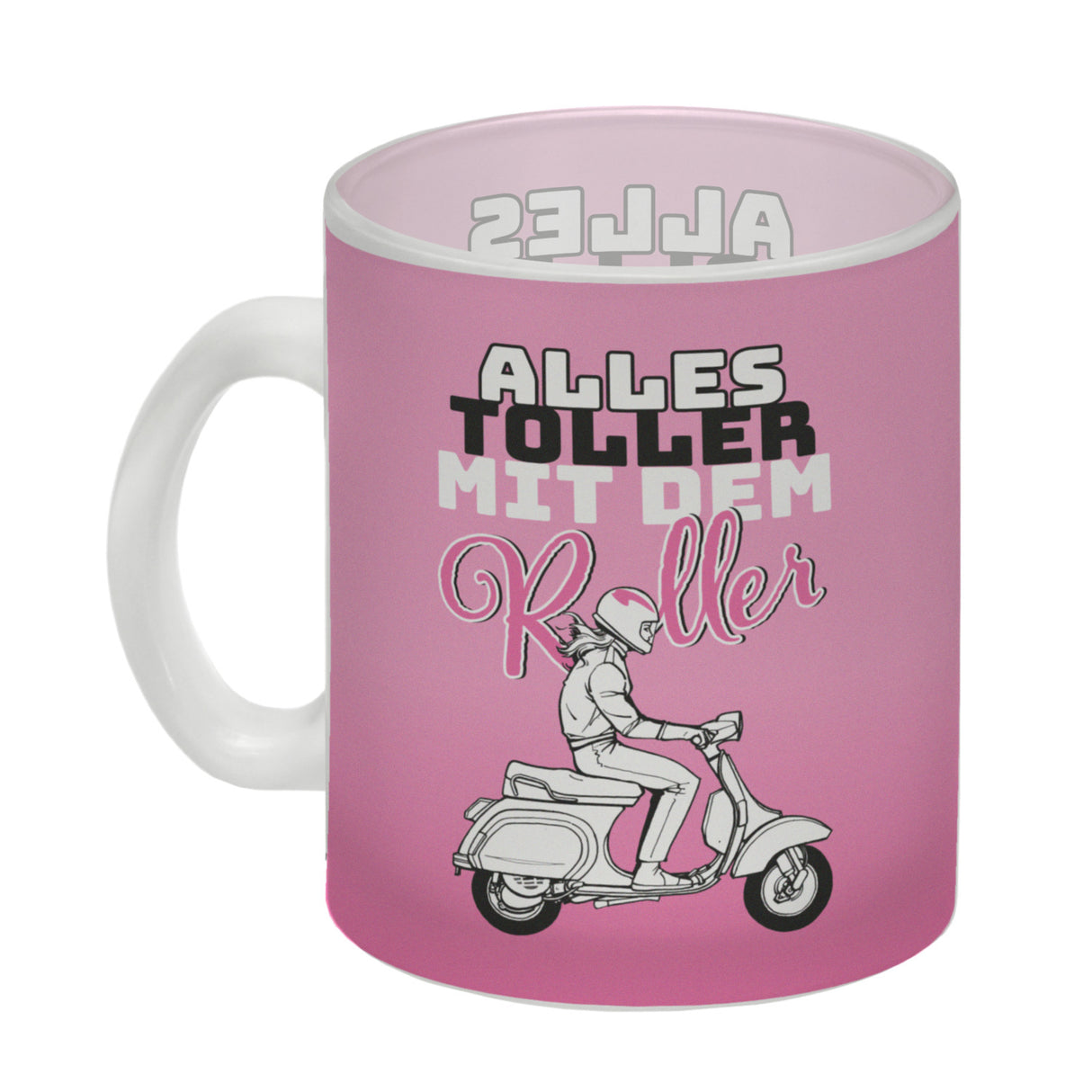 Alles toller mit dem Roller Kaffeebecher in {rosa} mit Rollerfahrerin
