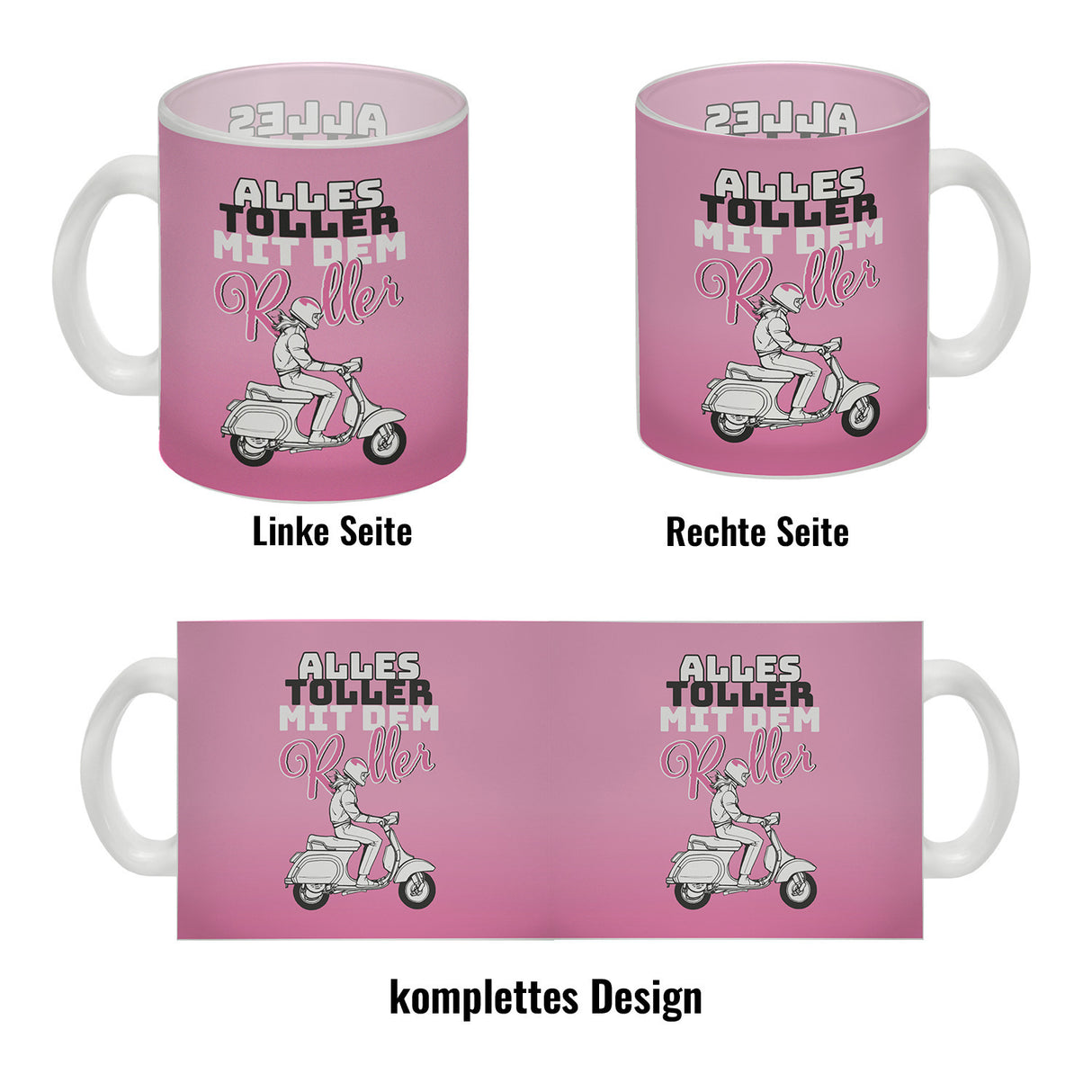 Alles toller mit dem Roller Kaffeebecher in {rosa} mit Rollerfahrerin