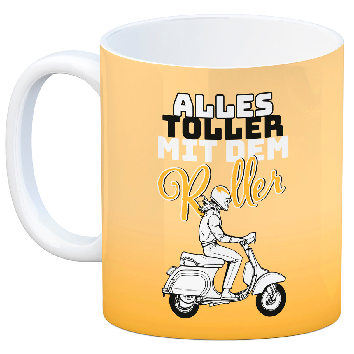 Alles toller mit dem Roller Kaffeebecher in {rosa} mit Rollerfahrerin