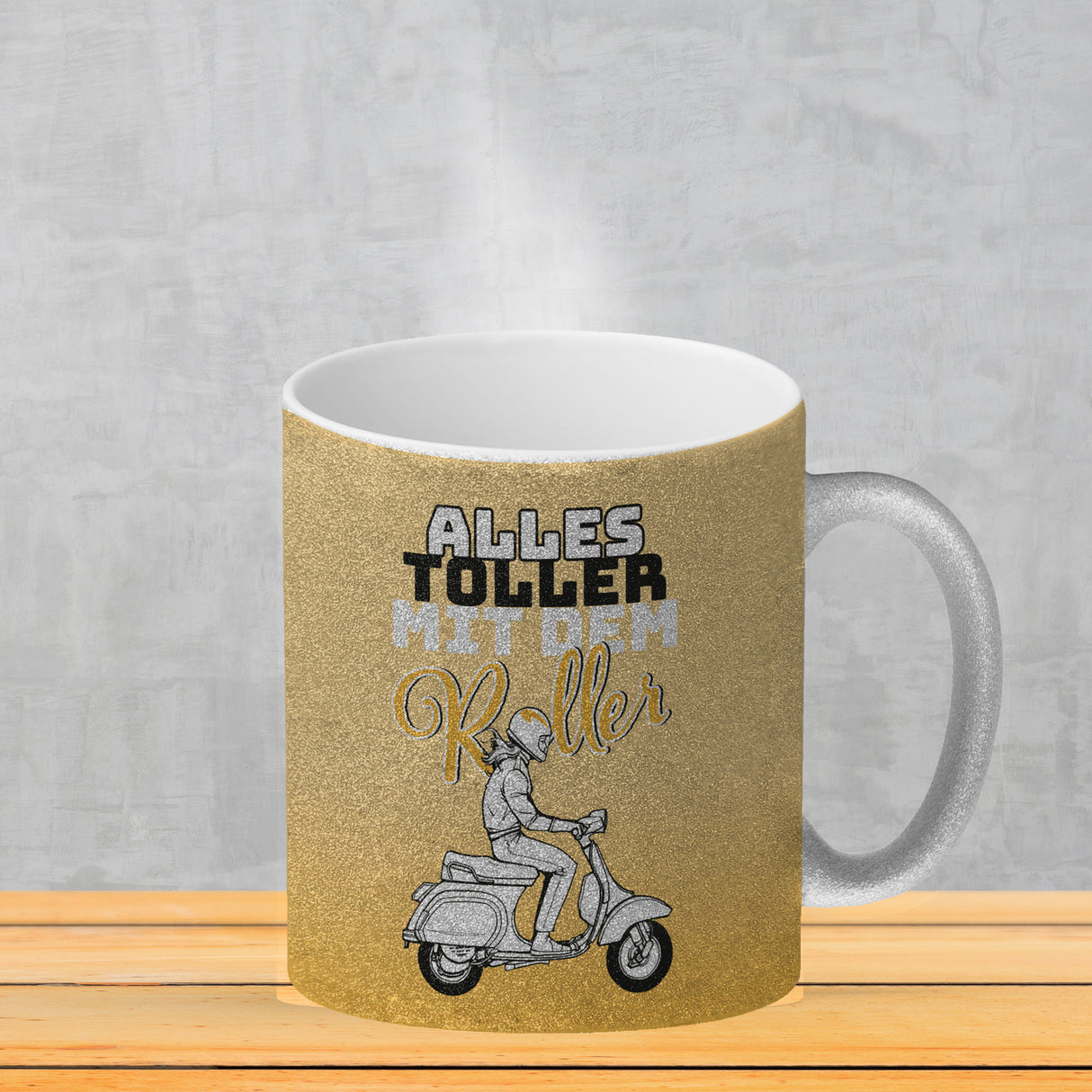 Alles toller mit dem Roller Kaffeebecher in {rosa} mit Rollerfahrerin