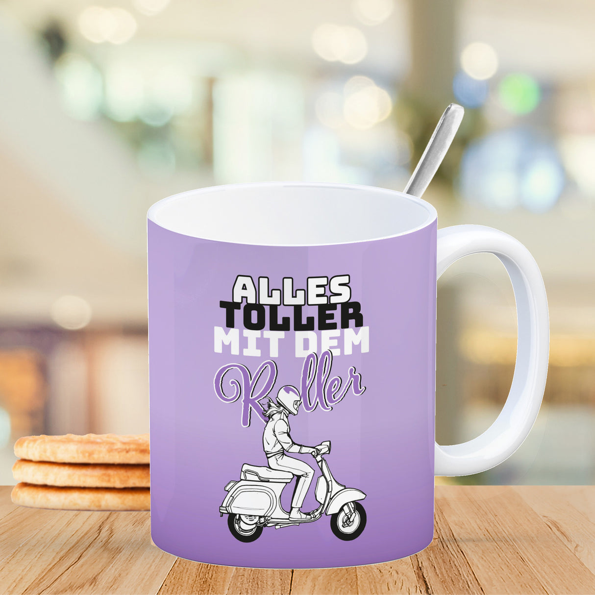Alles toller mit dem Roller Kaffeebecher in {rosa} mit Rollerfahrerin