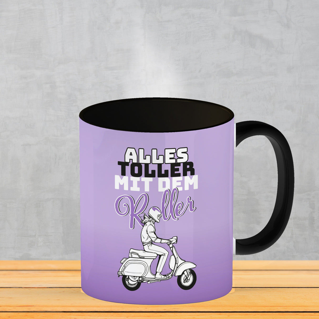 Alles toller mit dem Roller Kaffeebecher in {rosa} mit Rollerfahrerin