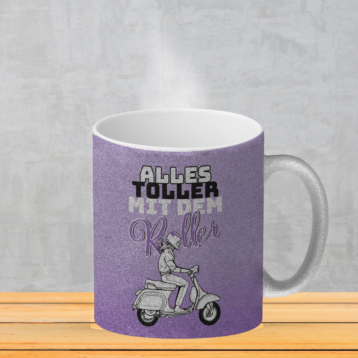 Alles toller mit dem Roller Kaffeebecher in {rosa} mit Rollerfahrerin