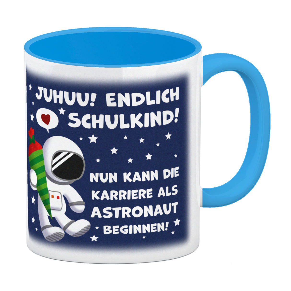 Juhuu endlich Schulkind Astronaut Kaffeebecher zur Einschulung