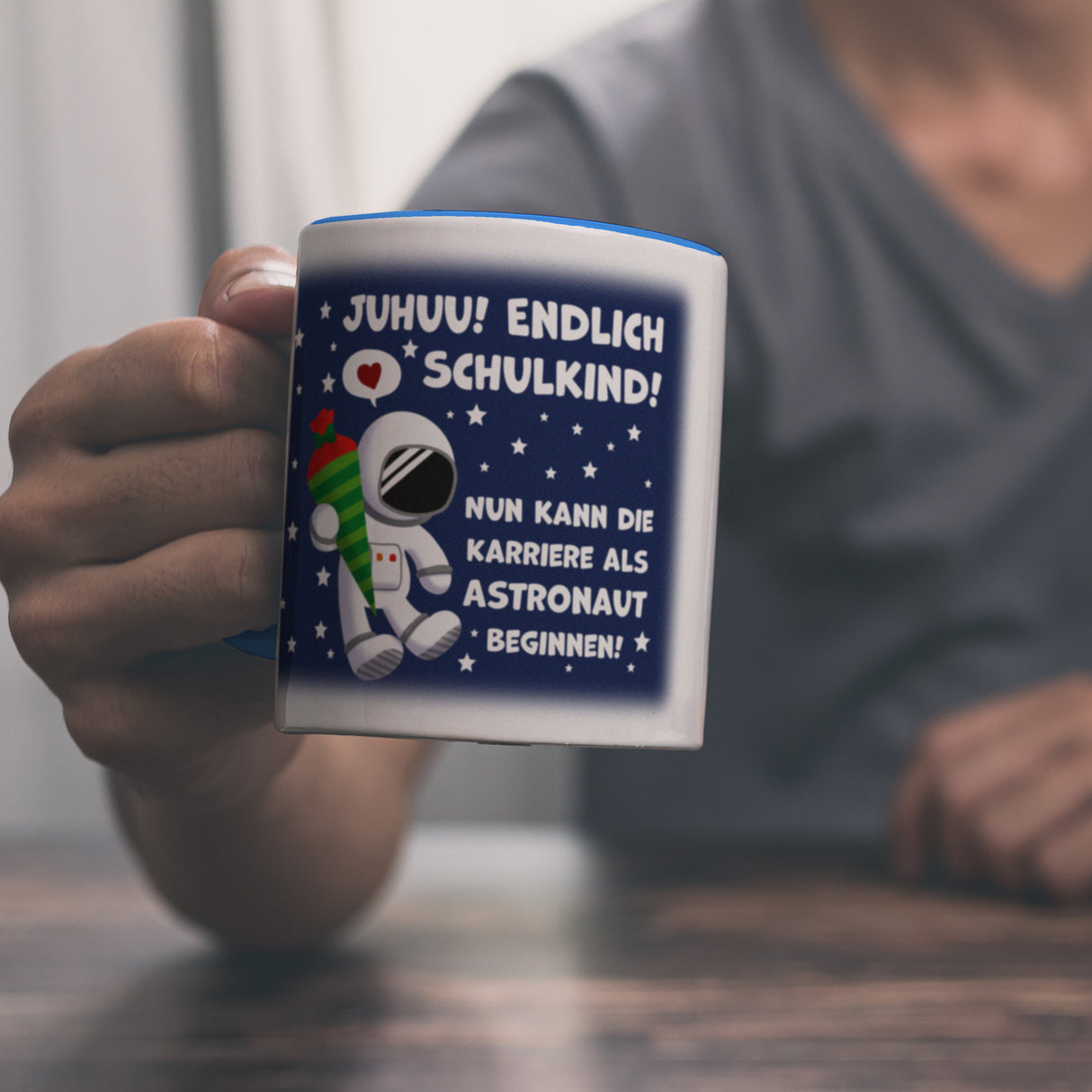 Juhuu endlich Schulkind Astronaut Kaffeebecher zur Einschulung