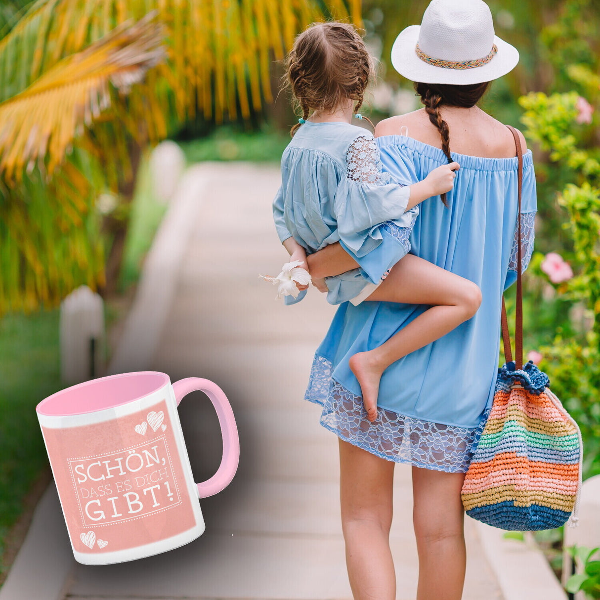 Schön, dass es dich gibt Kaffeebecher in pink mit Herzchen