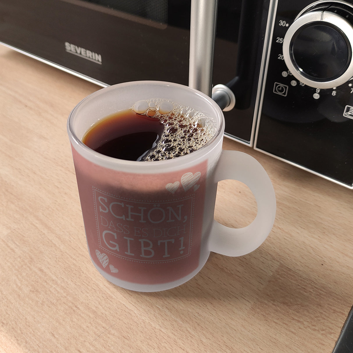 Schön, dass es dich gibt Kaffeebecher in pink mit Herzchen