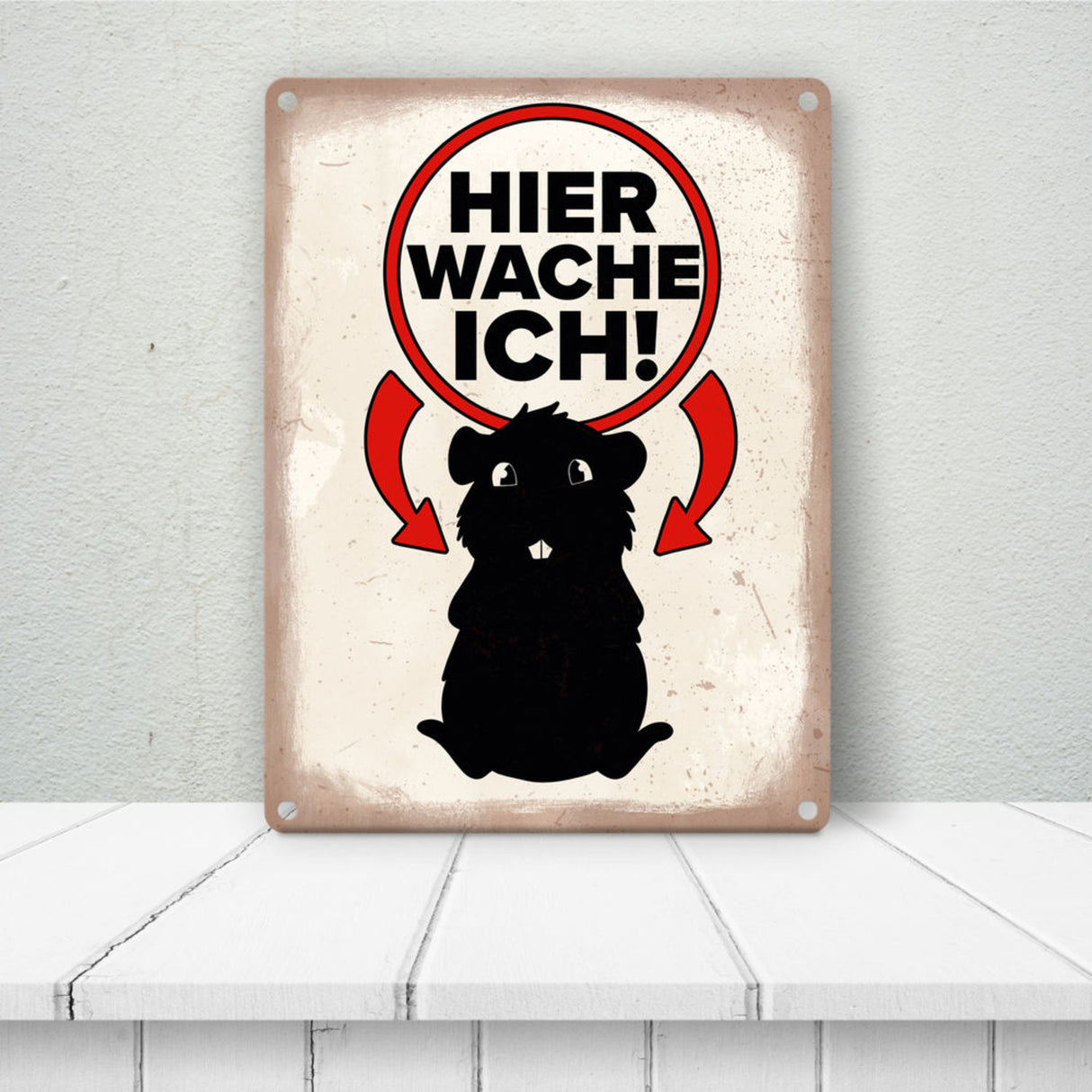 Vorsicht Meerschweinchen Metallschild mit Meerschweinchen Silhouette