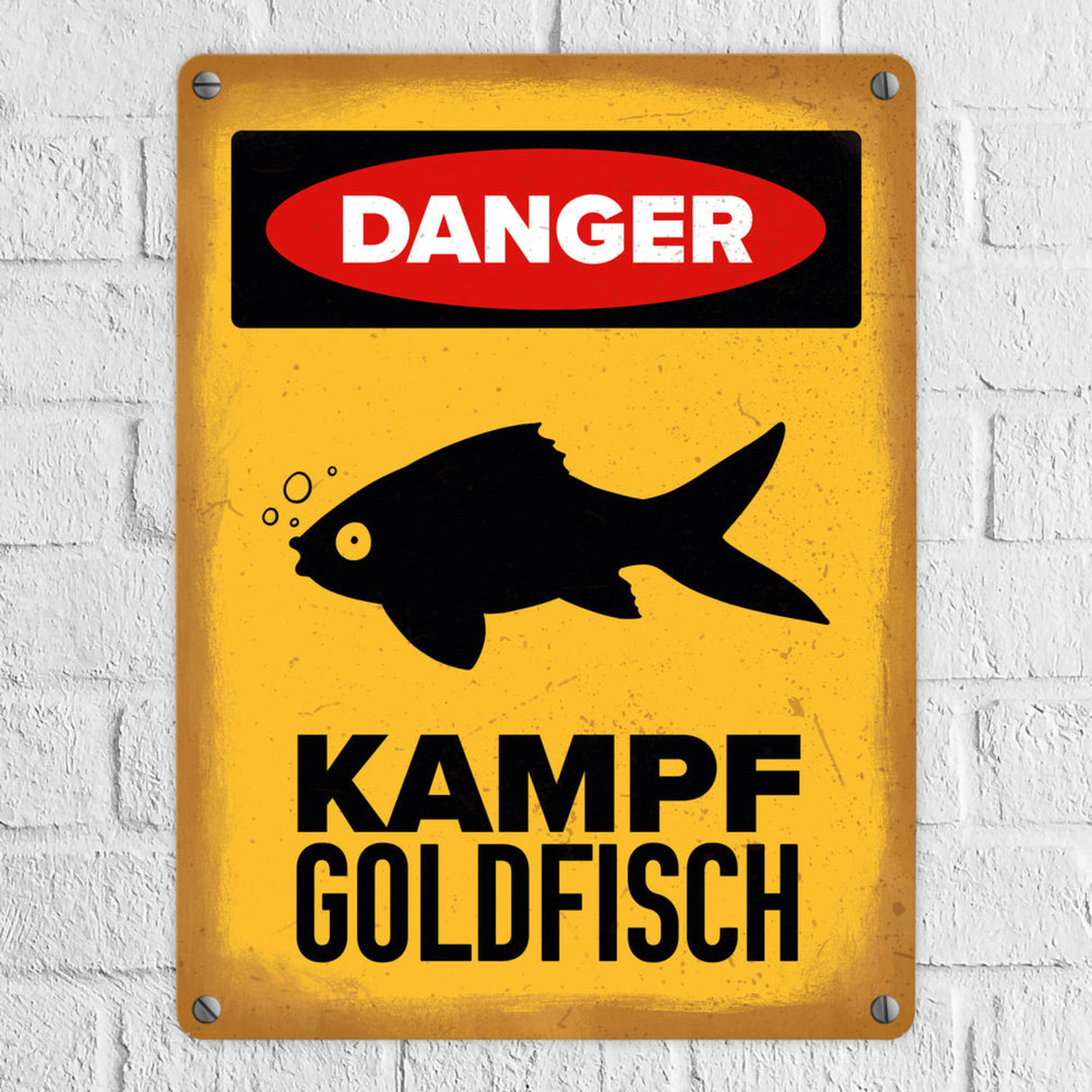Vorsicht Goldfisch Metallschild mit Goldfisch Silhouette