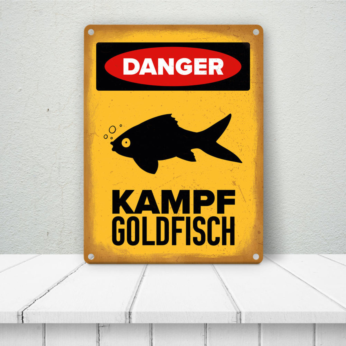 Vorsicht Goldfisch Metallschild mit Goldfisch Silhouette