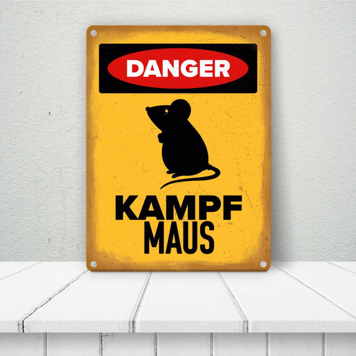 Vorsicht Maus Metallschild mit Maus Silhouette