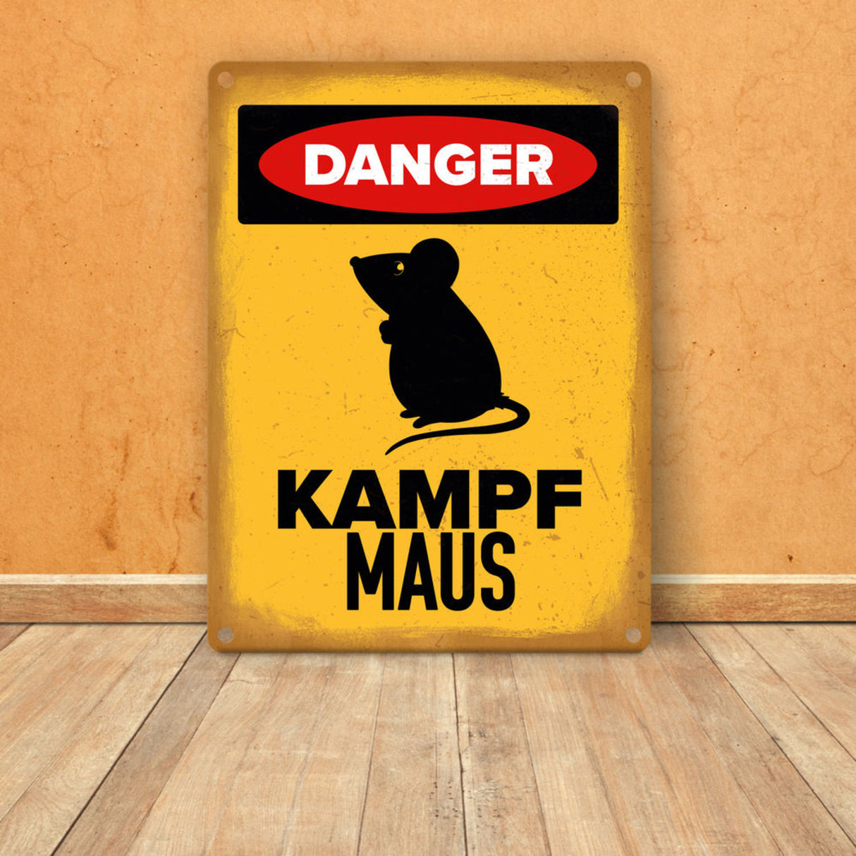 Vorsicht Maus Metallschild mit Maus Silhouette