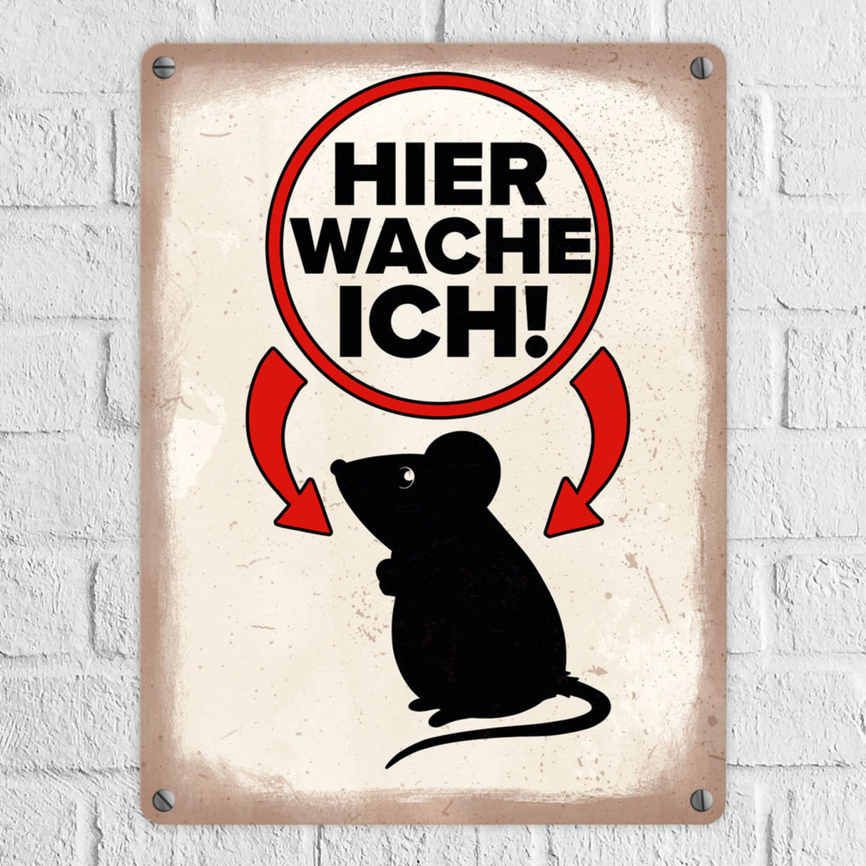Vorsicht Maus Metallschild mit Maus Silhouette