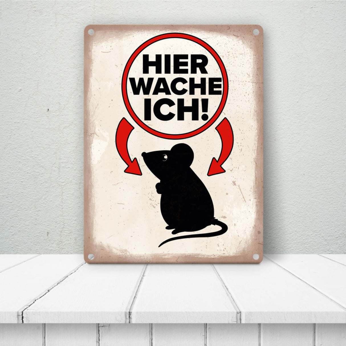 Vorsicht Maus Metallschild mit Maus Silhouette