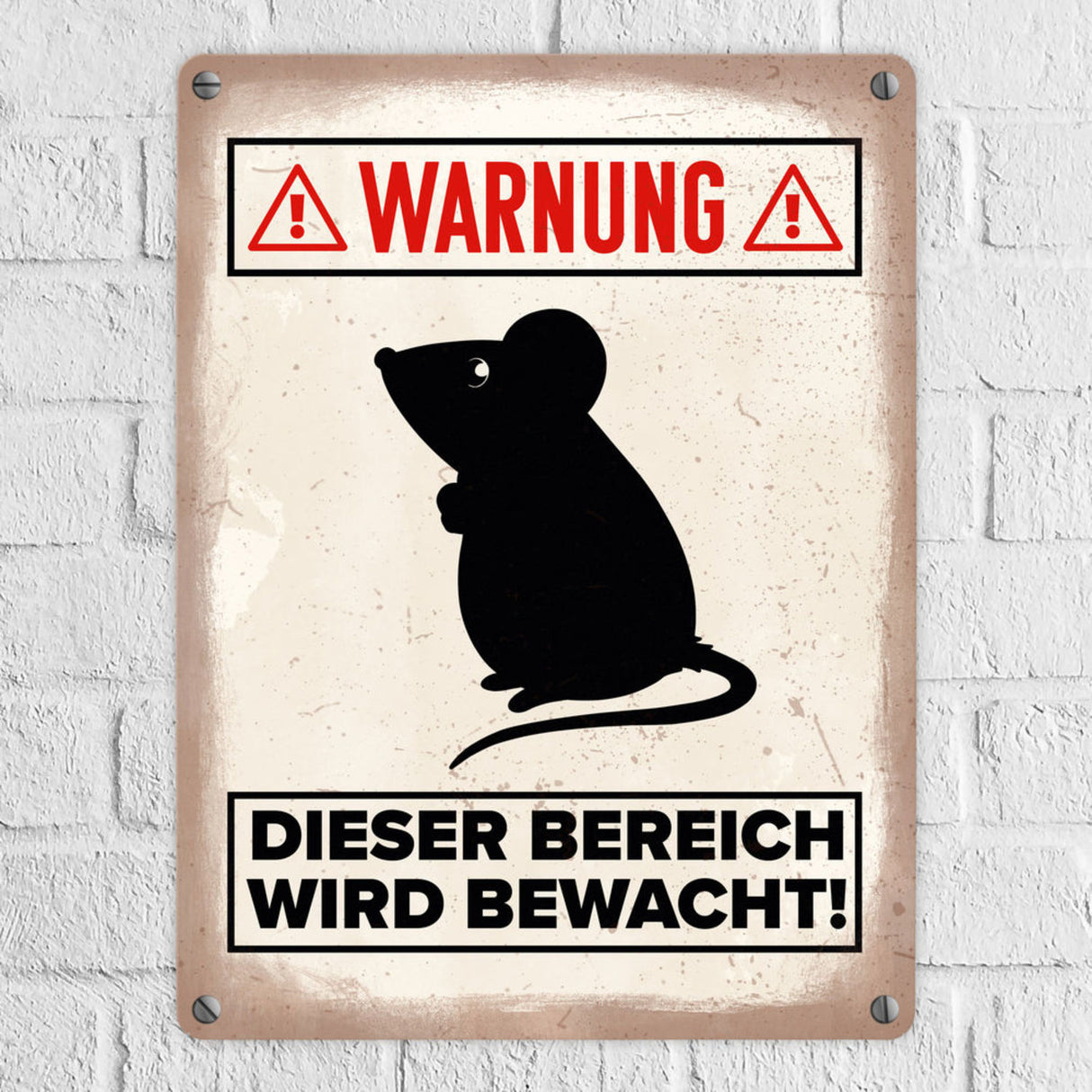 Vorsicht Maus Metallschild mit Maus Silhouette