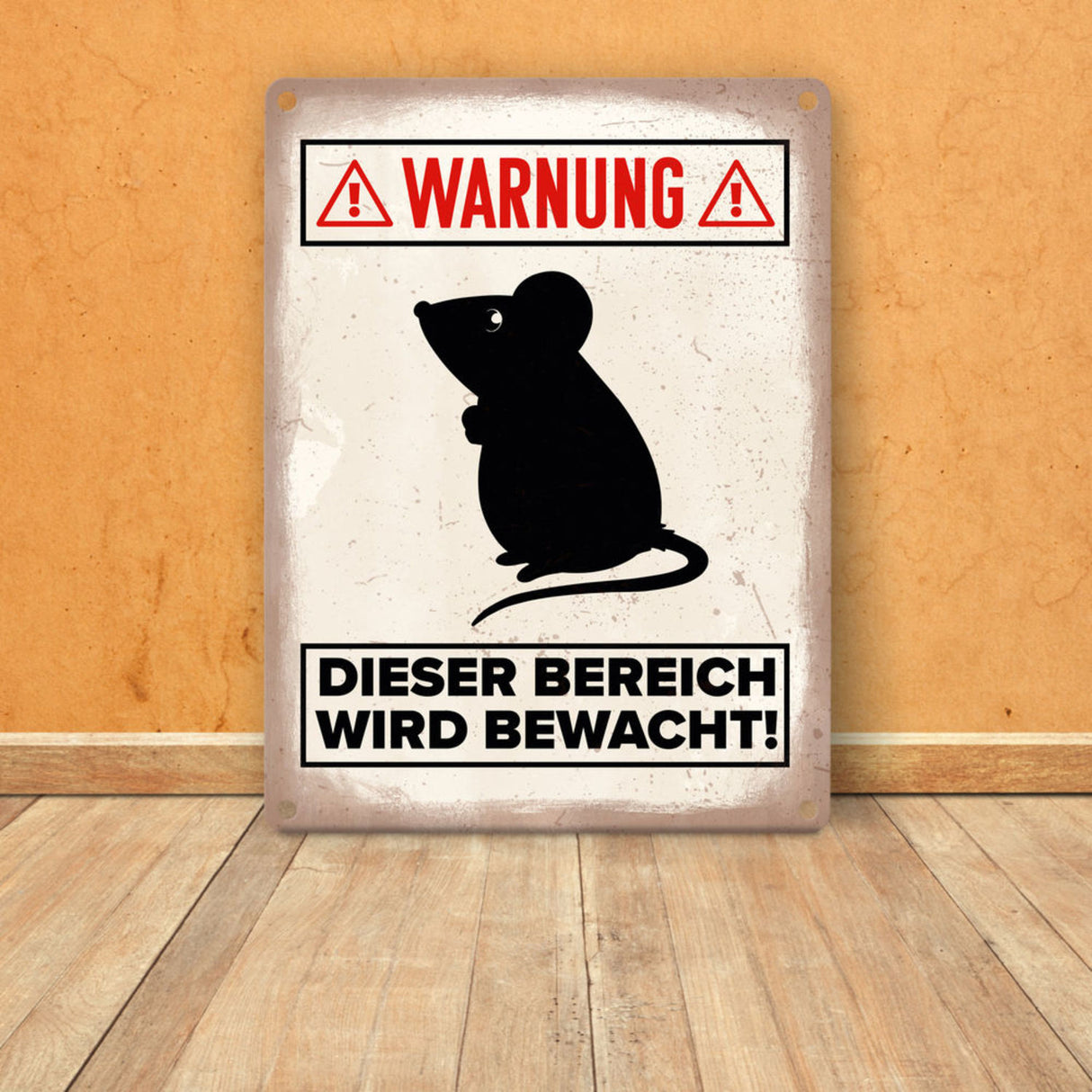 Vorsicht Maus Metallschild mit Maus Silhouette