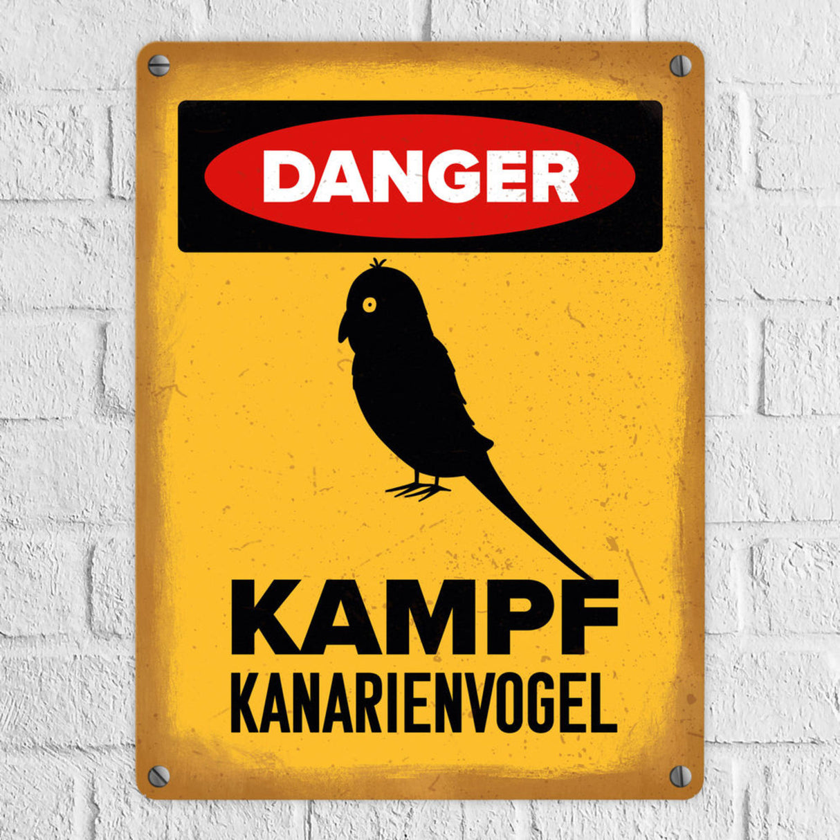 {Vorsicht Kanarienvogel} Metallschild mit Vogel Silhouette