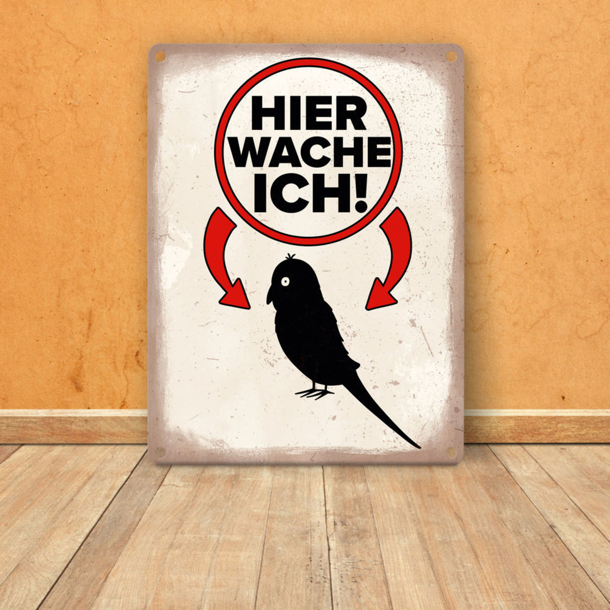 {Vorsicht Kanarienvogel} Metallschild mit Vogel Silhouette